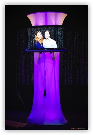 1000 Words photo booth rentals with purple led light and 32 inch screen